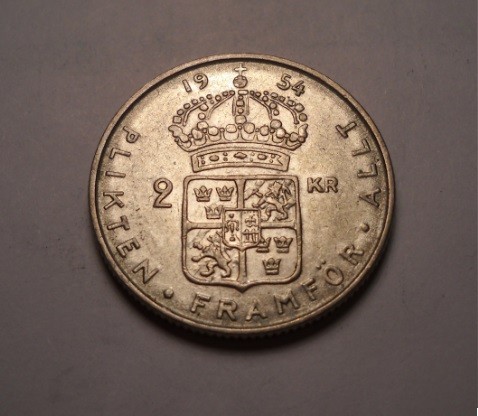 Suedia 2 Kronor Coroane 1954 UNC