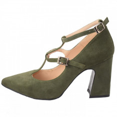 Pantofi dama, din piele naturala, marca Brenda Zaro, T1757-32-84, olive, marime: 38 foto