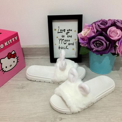 Papuci albi cu blanita si urechi pentru copii fete 31.5 cod 0081 foto