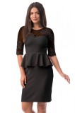 D661-1 Rochie scurta cu peplum in talie si dantela florala, S