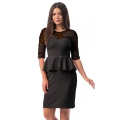 D661-1 Rochie scurta cu peplum in talie si dantela florala