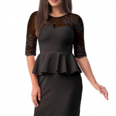 D661-1 Rochie scurta cu peplum in talie si dantela florala