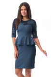 D661-44 Rochie scurta cu peplum in talie si dantela florala, S, S/M