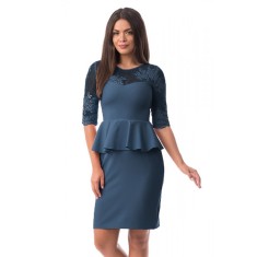D661-44 Rochie scurta cu peplum in talie si dantela florala