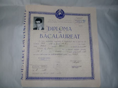 Diploma veche cartonata cu fotografie 1969,DIPLOMA DE BACALAUREAT Originala foto