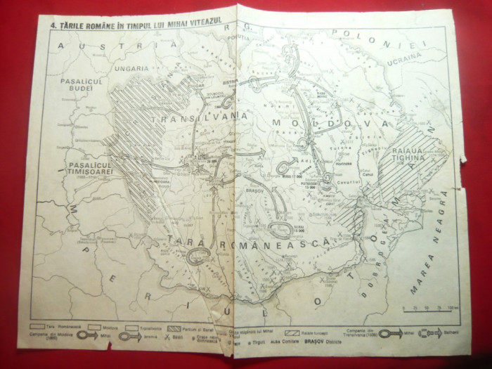 Harta - Tarile Romane din timpul lui Mihai Viteazul / Tarile Rom sec.XVIII-XIX