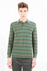 Bluza cu maneca lunga verde cu dungi maro de barbati, Fred Perry, 60819 foto