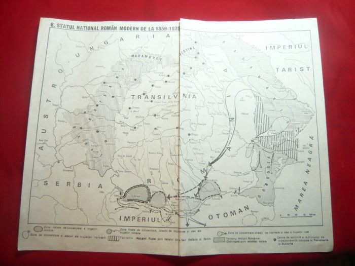 Harta Statului National Roman Modern 1859-1878 / formarea sa, dim.= 29x23 cm
