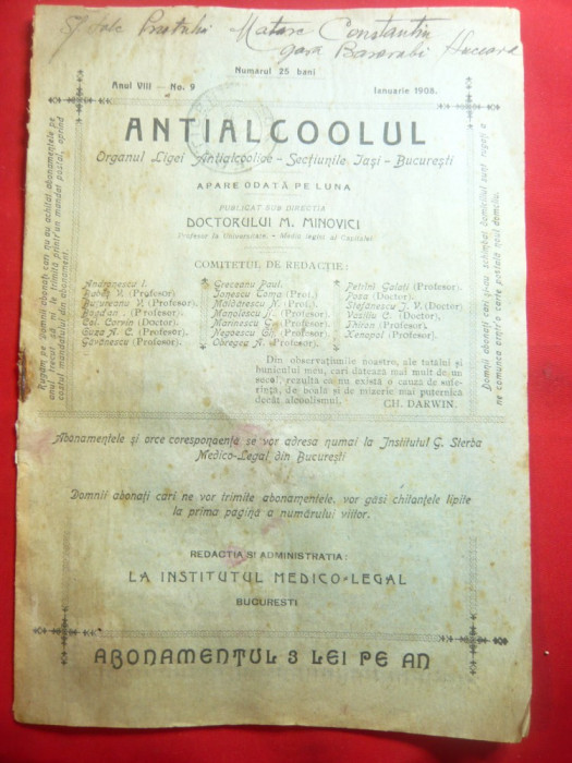 Publicatie- Antialcoolul -Organul Ligii Antialcoolie Sectiunile Iasi-Bucuresti