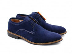 Pantofi barbati lux - eleganti din piele naturala bleumarin - cod 185BLMVEL foto
