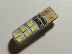 Led auto T10, W5W, 12 SMD-uri invelite in silicon, 2 W, ALB foto