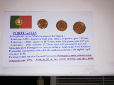 Monede euro: Miniset Portugalia (1,2,5eurocenti )din 2002,primul an de emitere foto
