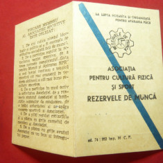 Carnet de Membru -Asociatia pt. Cultura Fizica si Sport -Rezervele de Munca 1951