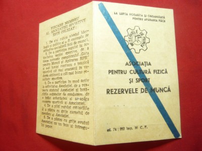 Carnet de Membru -Asociatia pt. Cultura Fizica si Sport -Rezervele de Munca 1951 foto