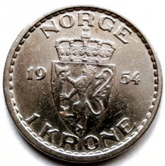 NORVEGIA , Haakon VII , 1 KRONE 1954 , 25mm. foto