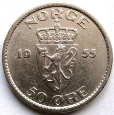 NORVEGIA , Haakon VII , 50 ORE 1955 , 22mm. foto