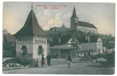 4206 - SALISTE, Sibiu, Market, Church, Romania - old postcard - used - 1910 foto