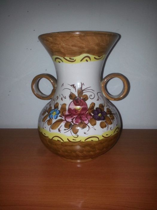 Vaza majolica ceramica florala marcata Venezia 20 cm