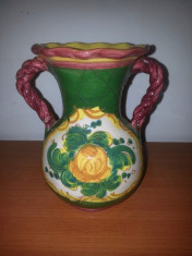 Vaza majolica ceramica realizata manual, Italia- Deruta,Inaltime 16 cm foto