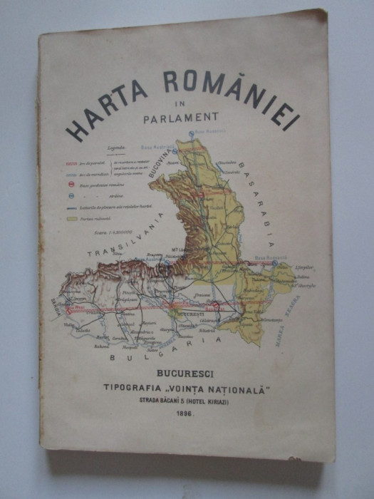 Rara! Harta Romaniei in Parlament(fara coperta fata/cu erata an) Bucuresci 1896