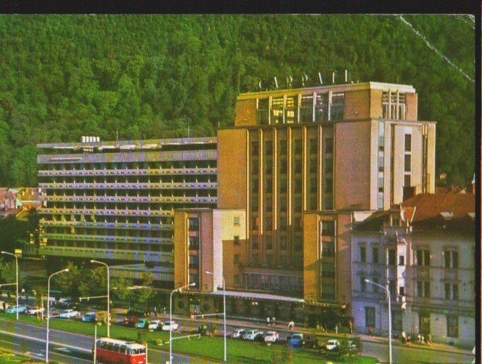 CPI B 10772 CARTE POSTALA - BRASOV. HOTEL CARPATI. AUTOBUZ