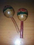 Pereche instrument muzical de percutie vintage latino America maracas rumba shaker realizat manual din gourd dovleac