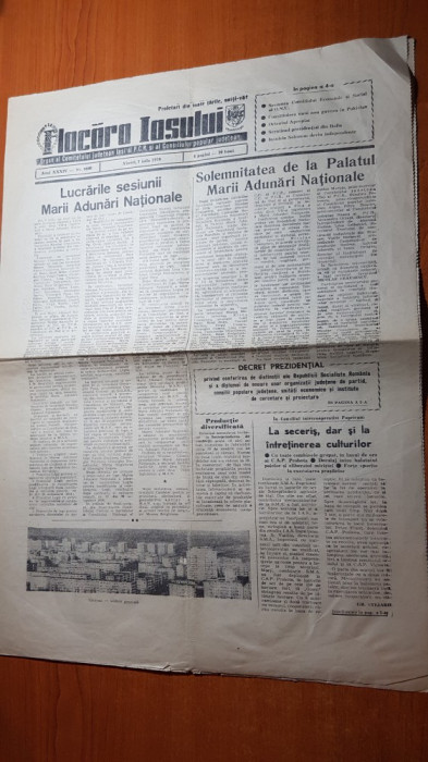 ziarul flacara iasului 7 iulie 1978-foto tatarasi si marea adunare nationala