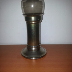 Suport lumanare forma lampa petrol metal si alama cu abajur de sticla 22 cm