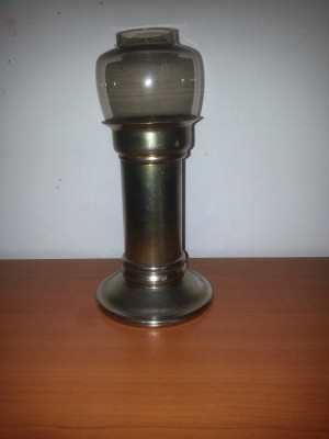 Suport lumanare forma lampa petrol metal si alama cu abajur de sticla 22 cm foto