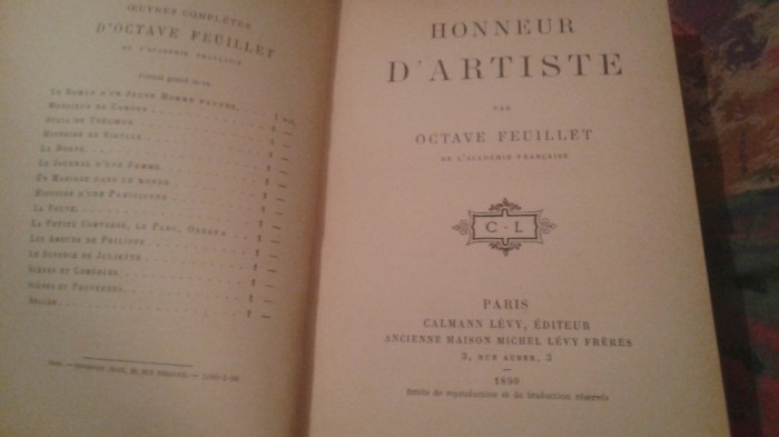 Onoarea artistului-Octave Feuillet 1890