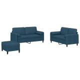 Cumpara ieftin Set de canapele cu perne, 3 piese, albastru, catifea