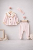 Set Baby Aura 0&ndash;3 luni, 3 piese cu tiv din dantelă la guler - Roz (Marime