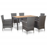 Set mobilier de exterior cu perne, 7 piese, gri, poliratan, vidaXL