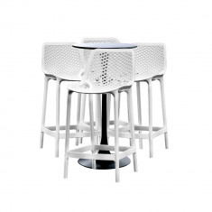 RAKI Set masa si scaune de bar, 5 piese, masa neagra 60x101cm cu 4 scaune albe London Air 52x44x105cm foto