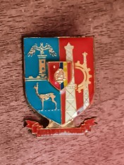 QW9 N5 65 - insigna - heraldica - comunism - stema judetului Dambovita