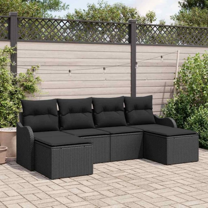 vidaXL Set de canapele pentru grădină cu pernă 6 pcs Negru Rattan poli 3345813