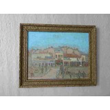 TABLOU VECHI SEMNAT. ULEI PE LEMN - PEISAJ URBAN. 41X50 CM-238177