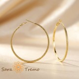 Cumpara ieftin Cercei Evora , cercei rotunzi mari cu textura fina, placaj triplu cu aur 14K, 6 cm