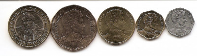 Chile Set 5 - 1, 5, 10, 50, 100 Peso 2006 - V17, UNC !!! foto