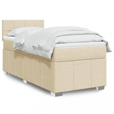vidaXL Pat box spring cu saltea, crem, 100x200 cm, textil 3286984 foto