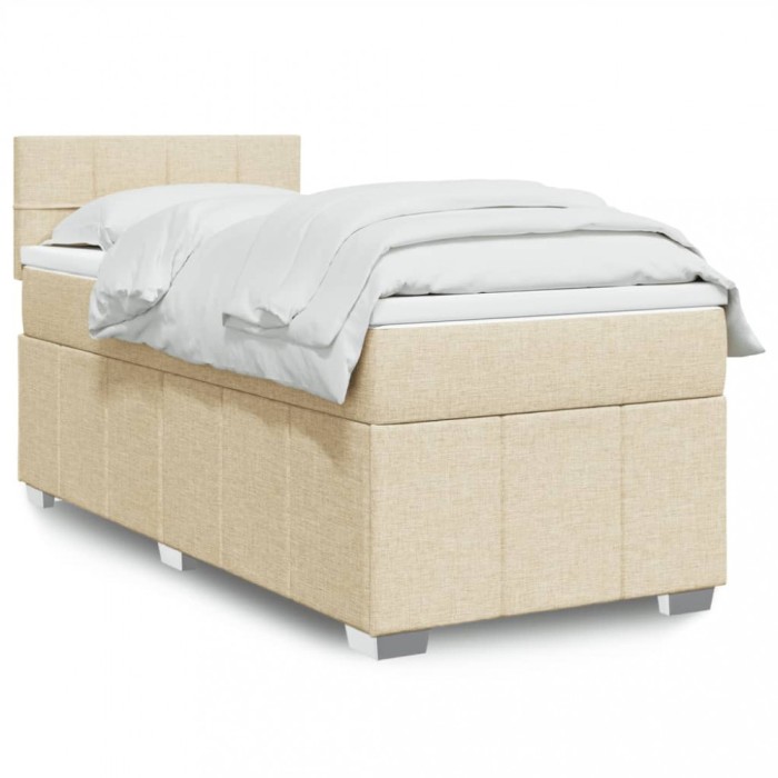 vidaXL Pat box spring cu saltea, crem, 100x200 cm, textil 3286984