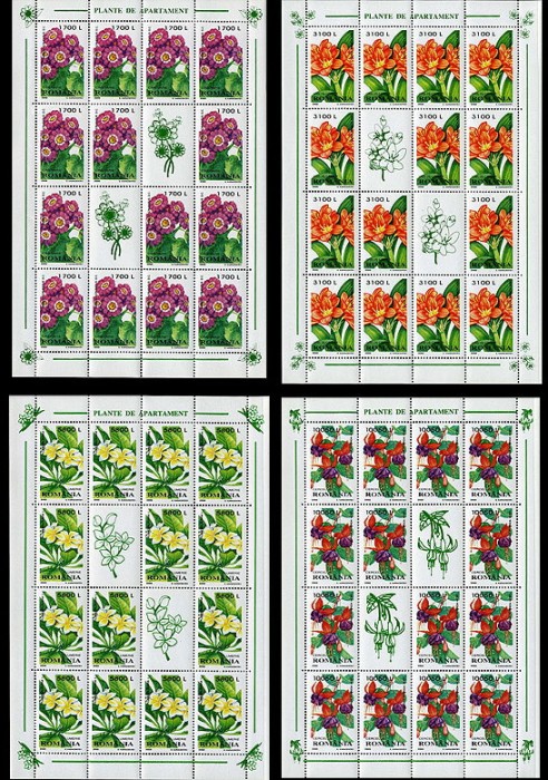 ✅RO 2000 "Plante de apartament" , LP 1510 b ,serie de 4 minicoli /14 serii , MNH