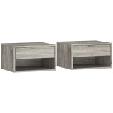 HOMCOM Set de 2 noptiere murale, noptiere, sertar, compartiment deschis, blat, 37 x 32 x 21 cm, gri | Aosom Romania