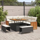 Set de canapea de grădină vidaXL cu 8 piese cu perne, negru, ratan, acacia, Set de mese de grădină vidaXL cu 3 piese cu perne, negru, ratan, acacia