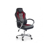 Scaun directorial pentru gaming HM Scroll, tapiterie piele ecologica, cadru cromat, mecanism de balans, 110 kg, negru/rosu/gri