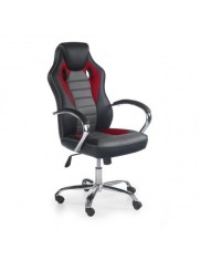 Scaun directorial pentru gaming HM Scroll, tapiterie piele ecologica, cadru cromat, mecanism de balans, 110 kg, negru/rosu/gri