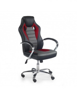 Scaun directorial pentru gaming HM Scroll, tapiterie piele ecologica, cadru cromat, mecanism de balans, 110 kg, negru/rosu/gri foto
