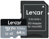 Card de memorie Lexar High-Performance 1066x, 64GB, microSDXC, UHS-I U3, Clasa 10, A2, V30, Adaptor SD inclus