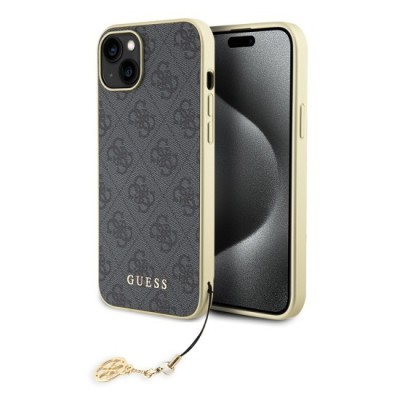 Husa pentru iPhone 15 Plus / iPhone 14 Plus - Guess Hardcase 4G Charms Collection (GUHCP15MGF4GGR) - Grey foto