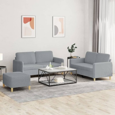 Gossi set de canapele cu perne, 3 piese, gri deschis, textil foto